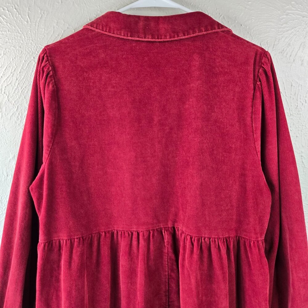 Umgee Tiered Dress Lrg Red Corduroy Boho Peasant Western Relaxed Fit Mini Shift - Picture 10 of 14